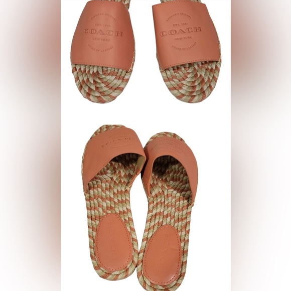 Coach Women's Coral and Tan Slide Sandals - Picture 2 of 8